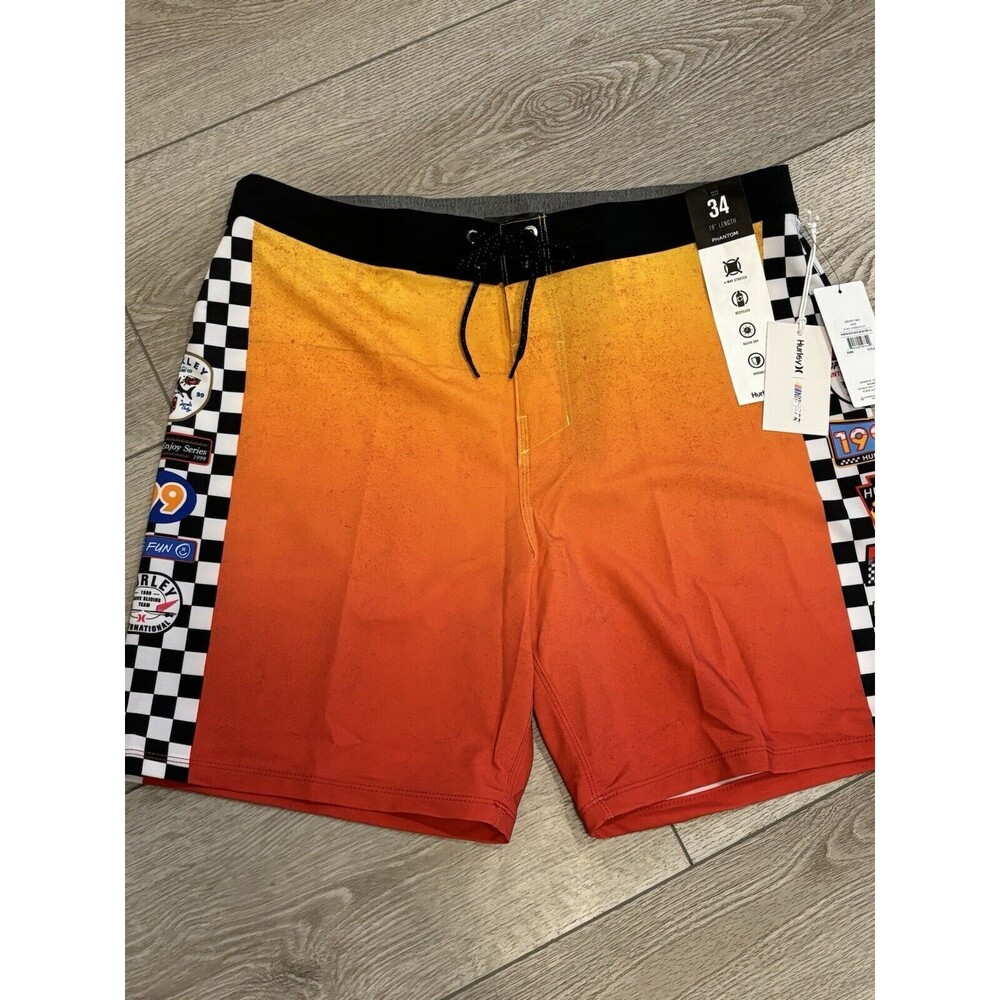 Hurley Nascar Phantom Eco‎ Board Shorts Racetrack Size 34 Orange NWT
